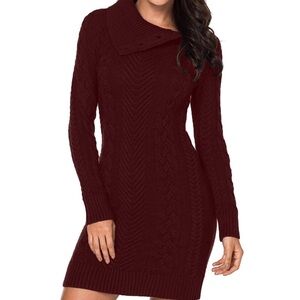 BLENCOT Women’s Turtleneck Long Sleeve Cable Knit Sweater Dress